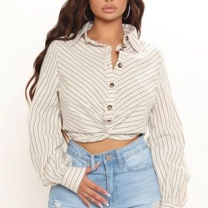 Cropped Long-Sleeve Button Down